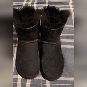 UGG Black Furry Boots with Bows
